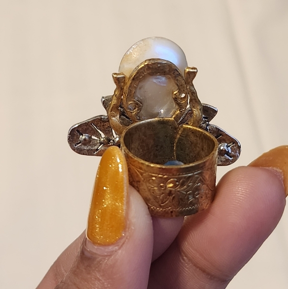 J. Crew Gold and Silver Statement Bee Ring with Pearl Accent - Picture 6 of 12